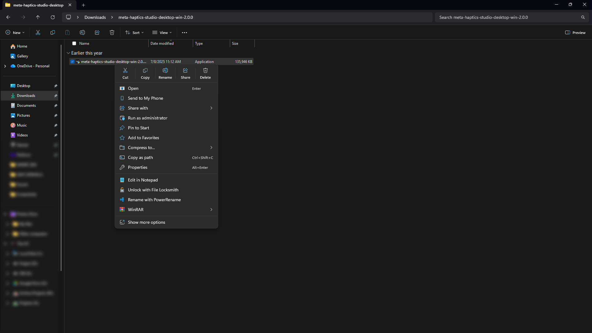 The installation wizard for Meta Haptics Studio on a Windows PC.