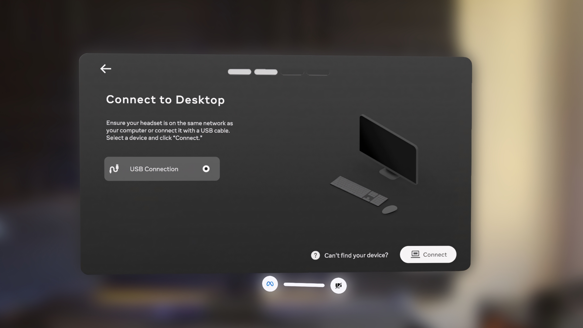 The connection screen within the Quest app, prompting the user to connect to the desktop application.