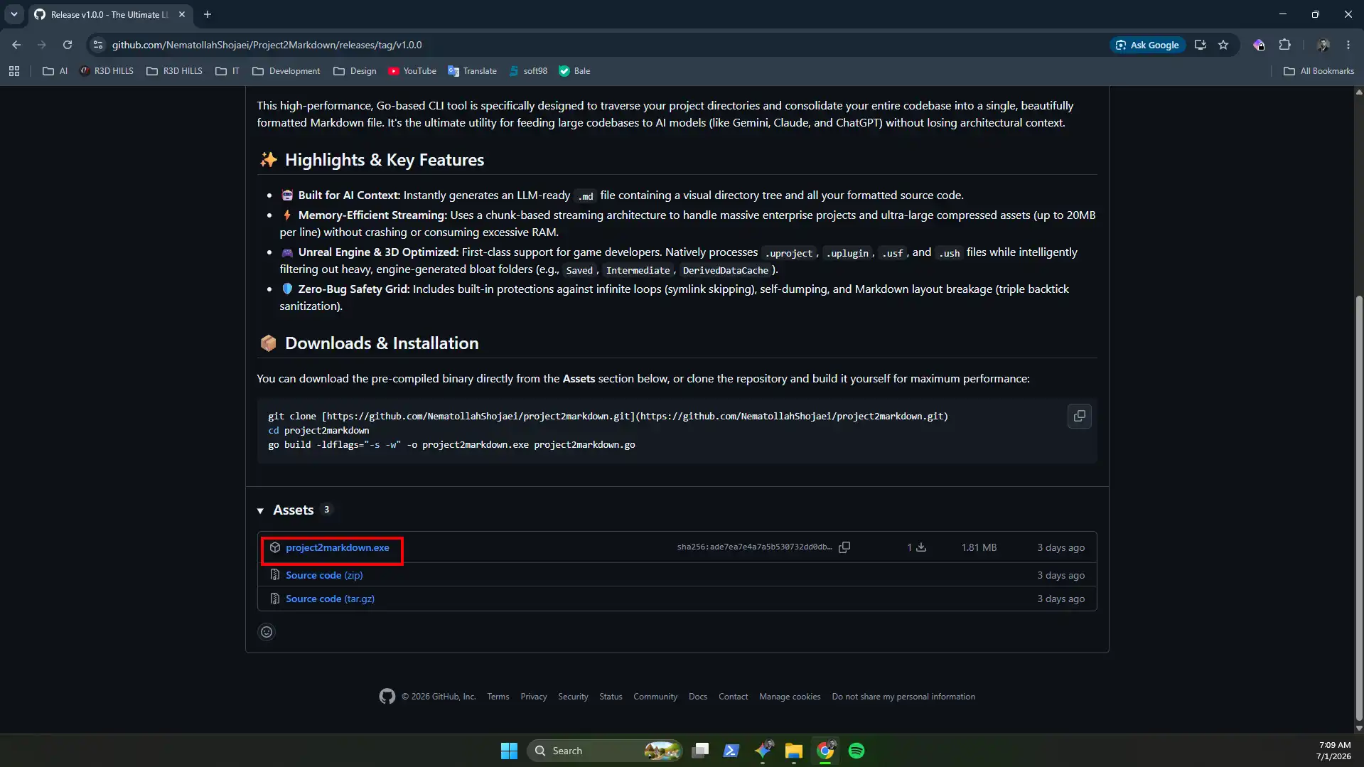 Downloading the Project2Markdown binary
