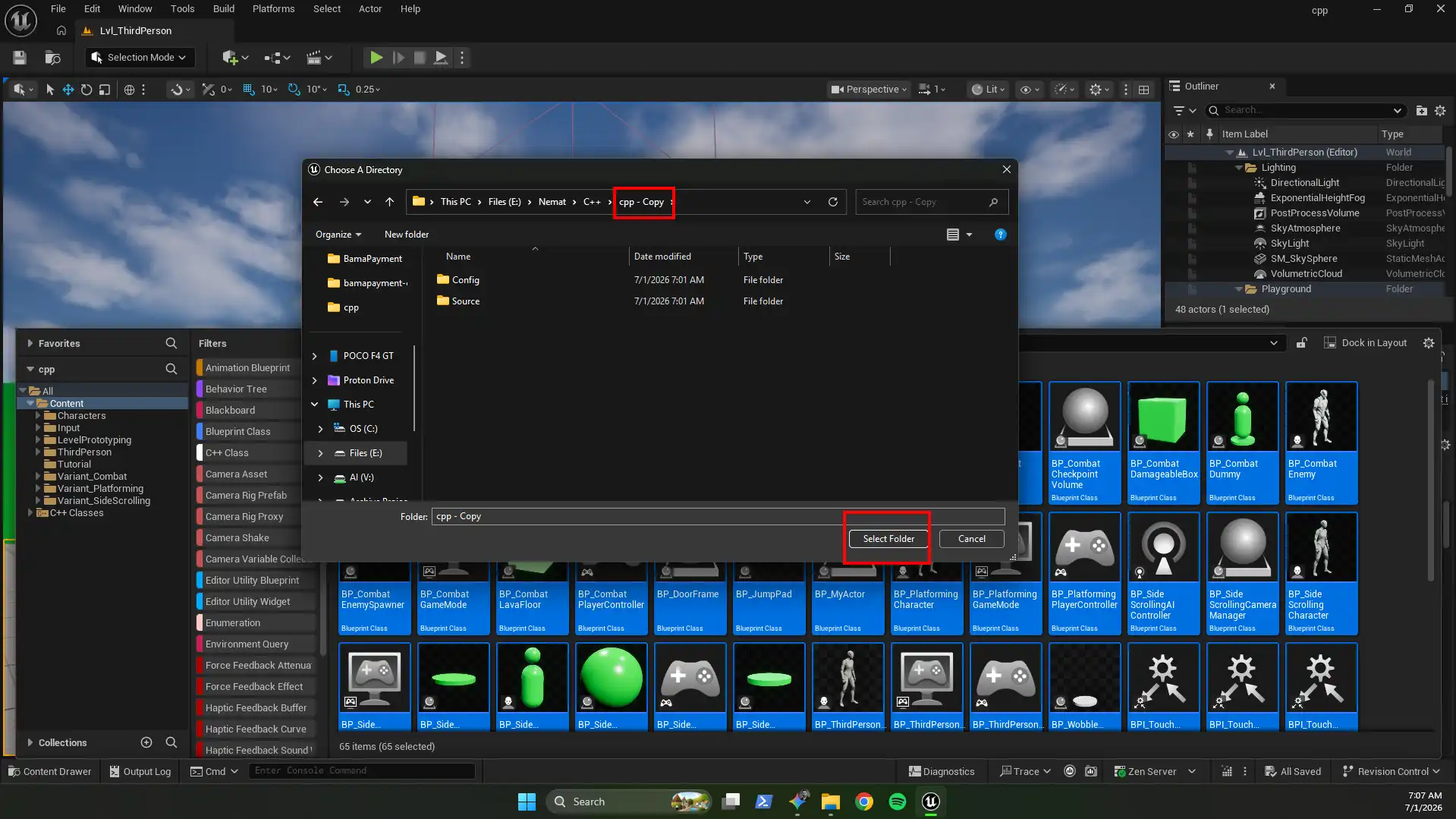 Setting export destination to the duplicated project