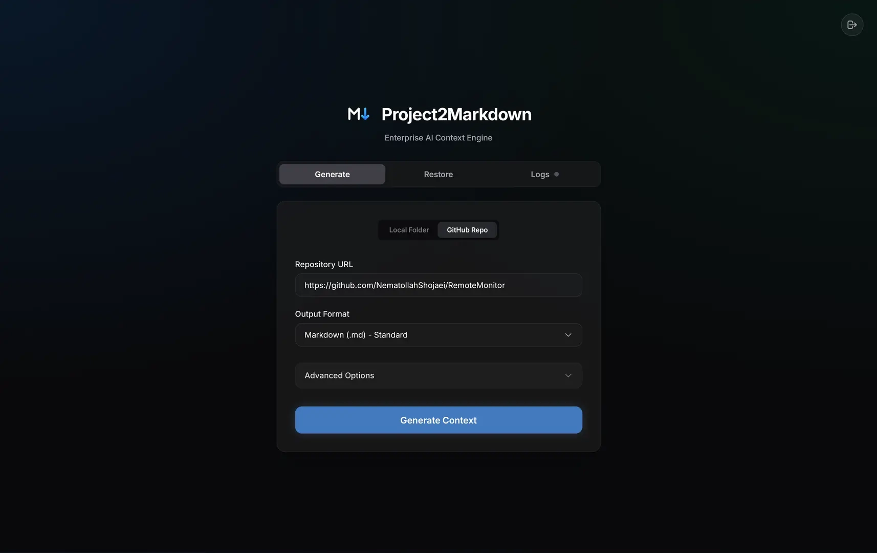 Project2Markdown Enterprise Control Center View